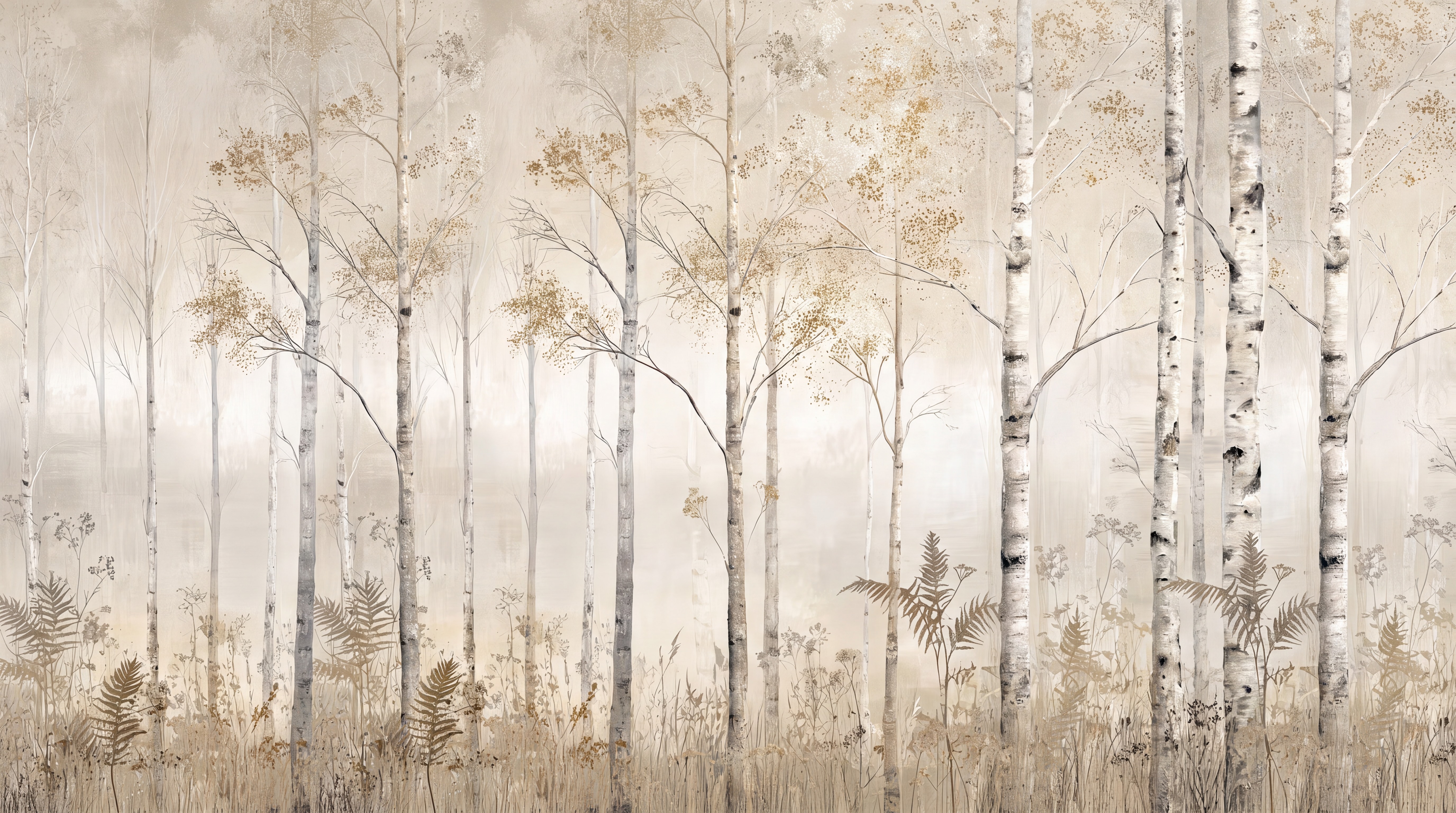Tan And Neutral Abstract Linear Hand Painted Wallpaper Mural, Peel-and-stick Finish