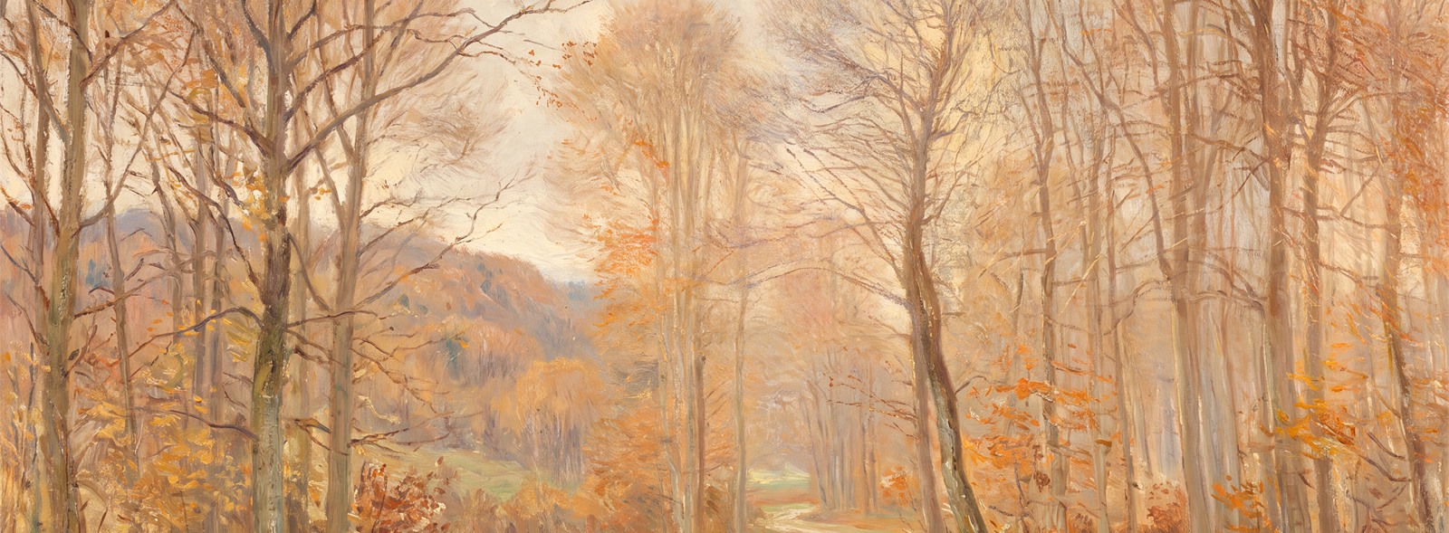 Golden Autumn Woodland Watercolour Wallpaper Mural — Wallpaper Mural Design Preview, Peel-and-stick Finish