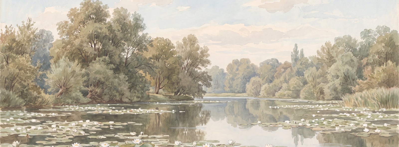 Watercolour Woodland Lily Pond Wallpaper Mural — Wallpaper Mural Design, Peel-and-stick Finish