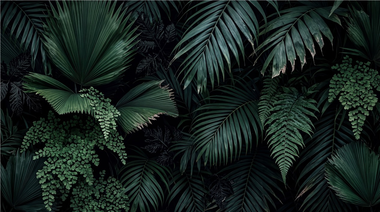 Dark Tropical Palm Foliage Wallpaper Mural — Wallpaper Mural Design, Peel-and-stick Finish