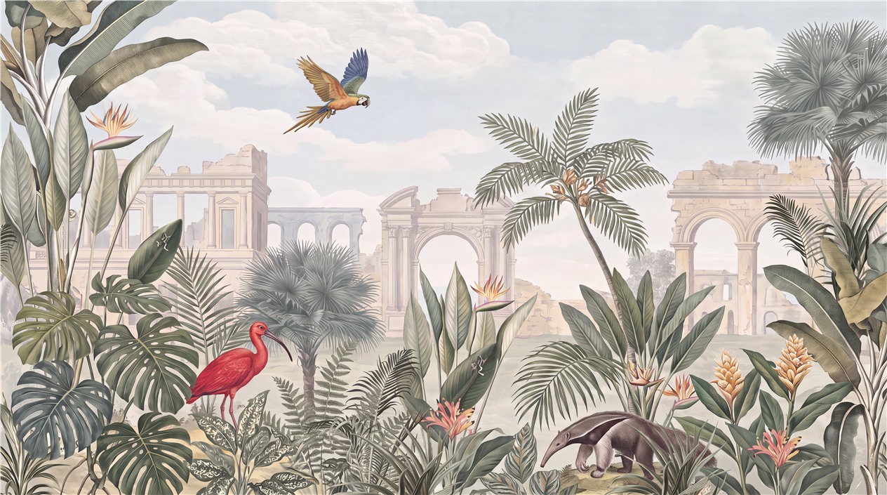 Beige Bird Forms Wallpaper Mural Accent-wall-wallpaper-murals, Peel-and-stick Finish