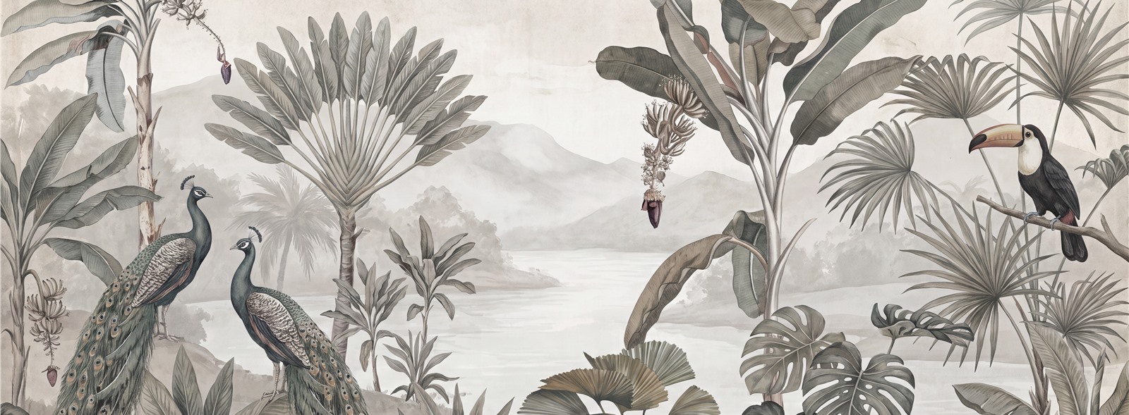 Grey Bird Forms Wallpaper Mural, Peel-and-stick Finish