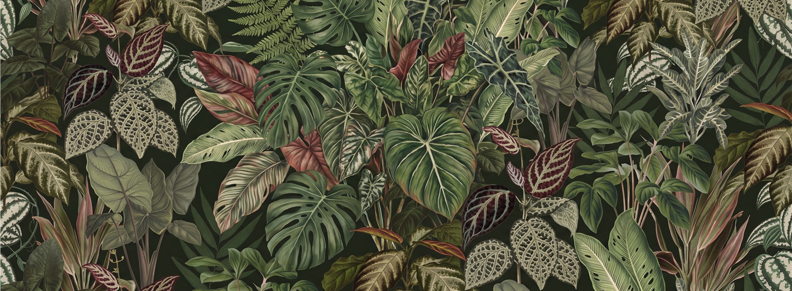 Dark Tropical Jungle Leaves Wallpaper Mural — Wallpaper Mural Design, Peel-and-stick Finish