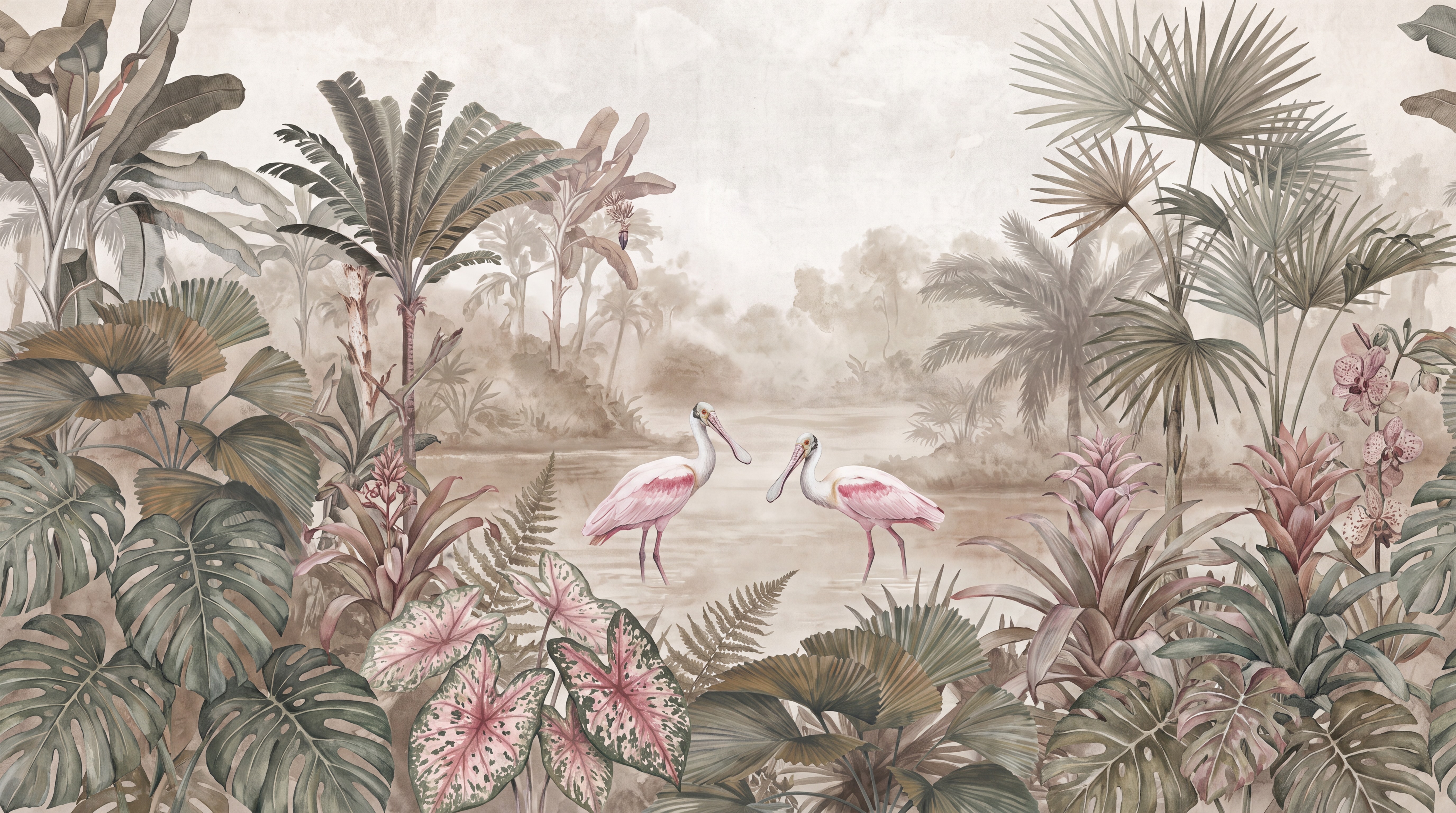 Blush Bird Forms Wallpaper Mural, Peel-and-stick Finish