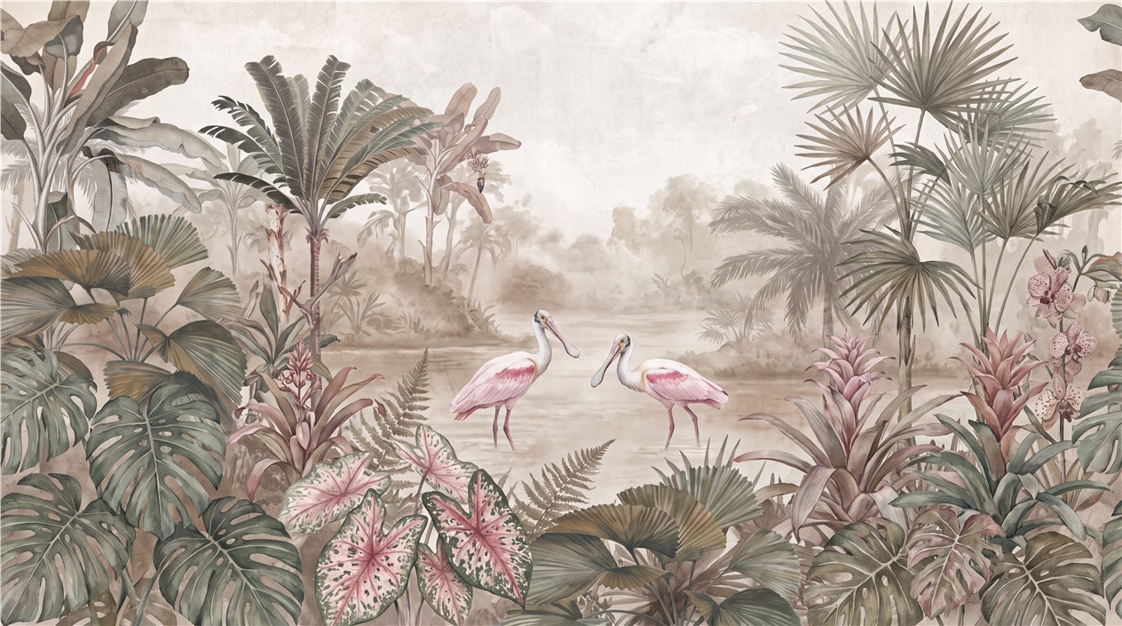 Blush Bird Forms Wallpaper Mural Accent-wall-wallpaper-murals, Peel-and-stick Finish