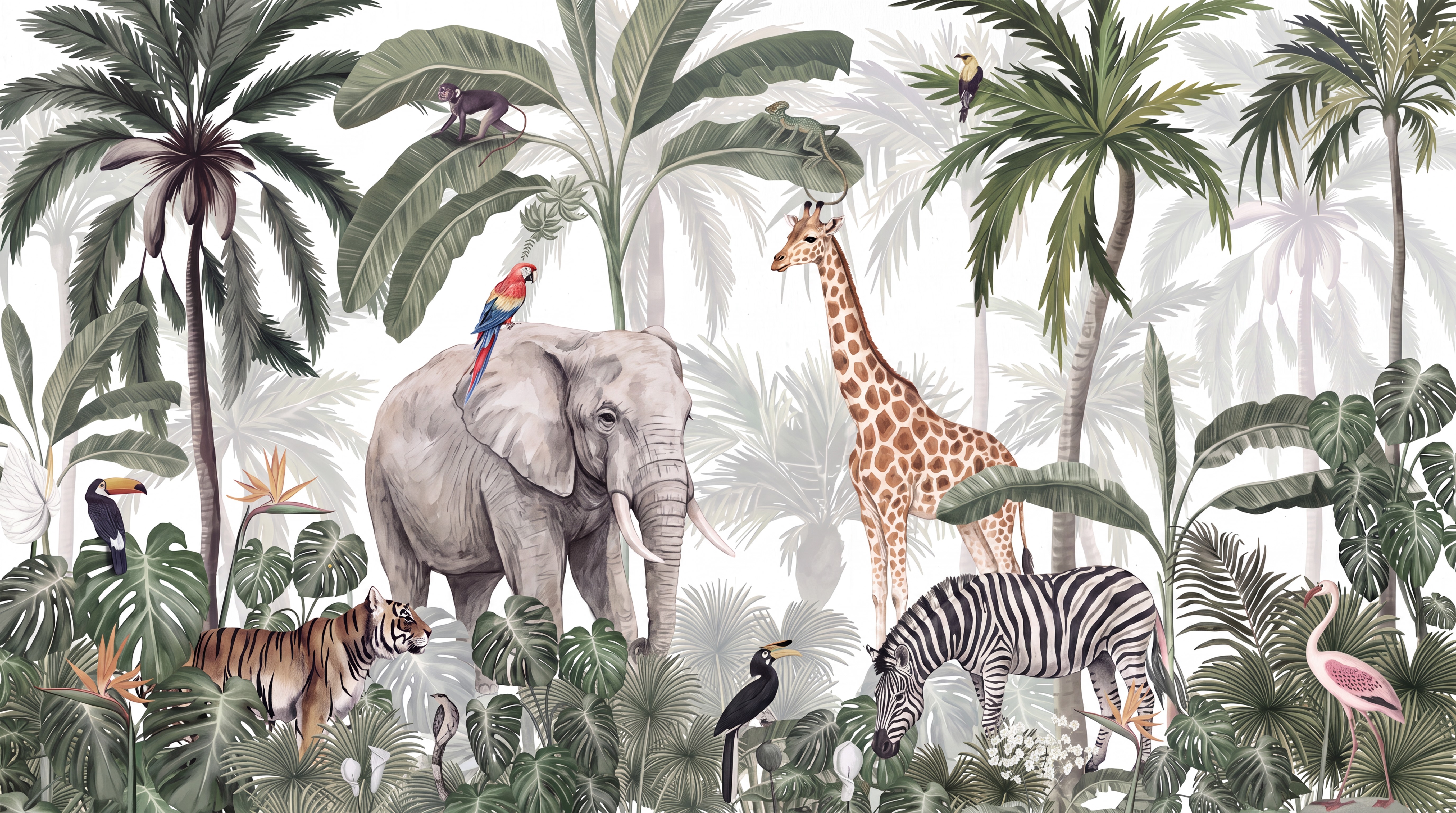 Ivory Animal Forms Wallpaper Mural, Peel-and-stick Finish