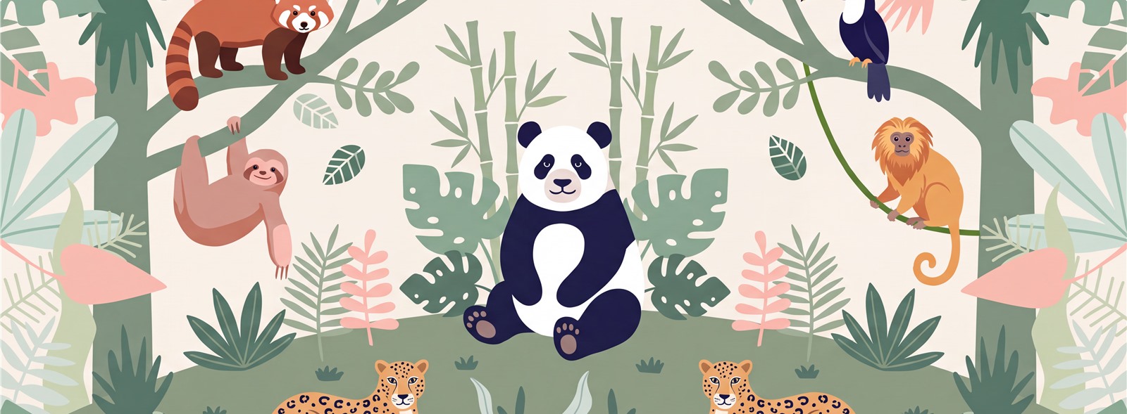 Neutral Layered Jungle Foliage Decorative Wallpaper Mural Accent-wall-wallpaper-murals, Peel-and-stick Finish
