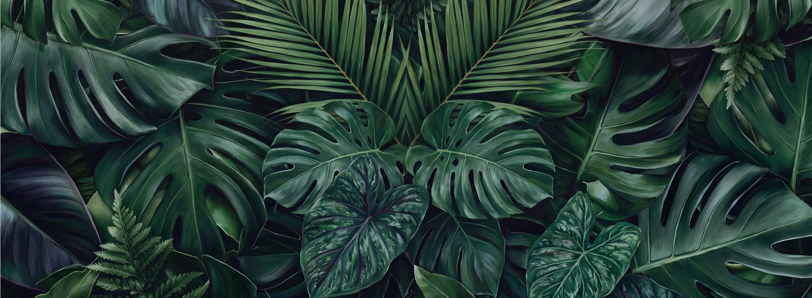 Dark Emerald Tropical Foliage Wallpaper Mural — Wallpaper Mural Design, Peel-and-stick Finish