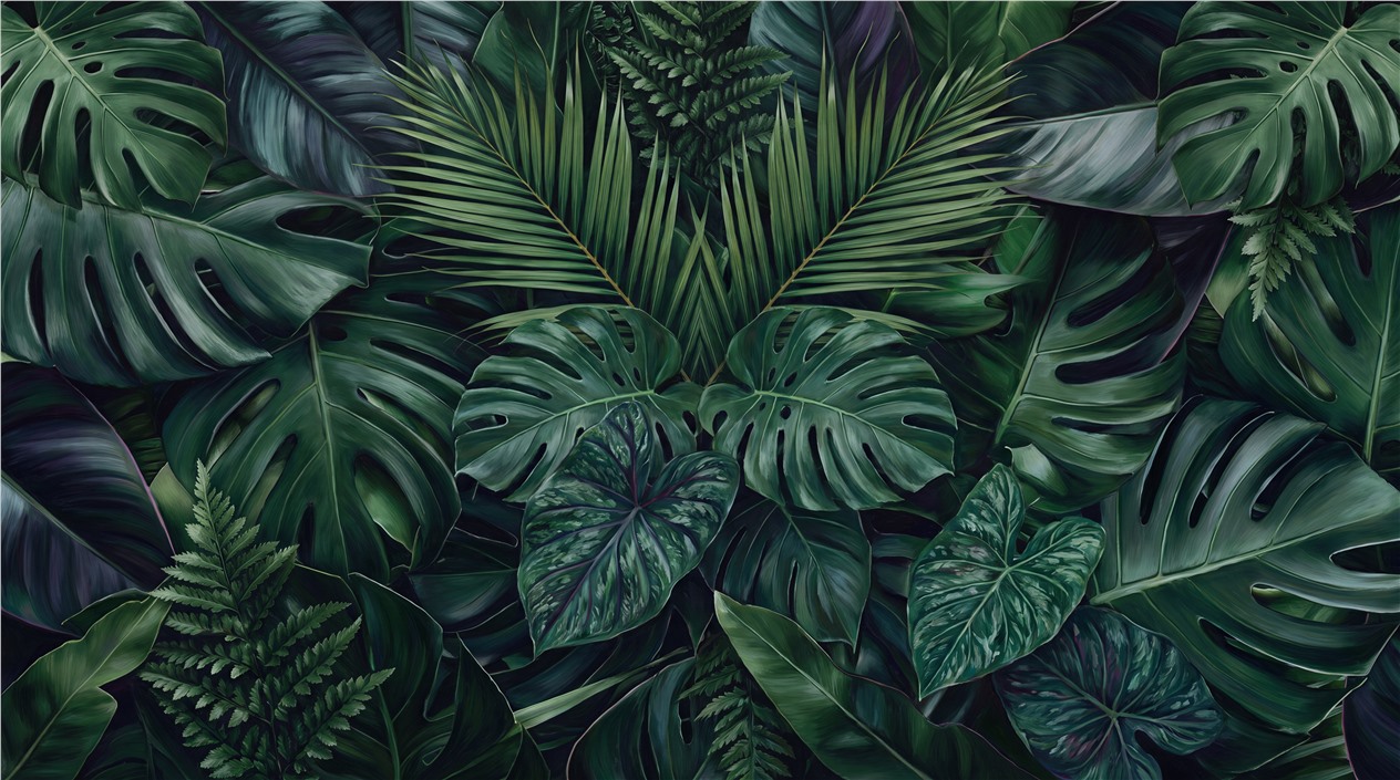 Navy Layered Jungle Foliage Wallpaper Mural, Peel-and-stick Finish
