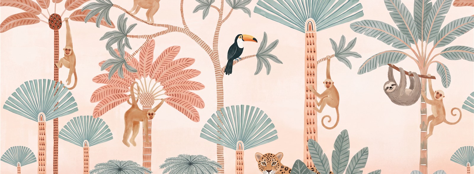 Blush Monkey Wallpaper Mural, Peel-and-stick Finish
