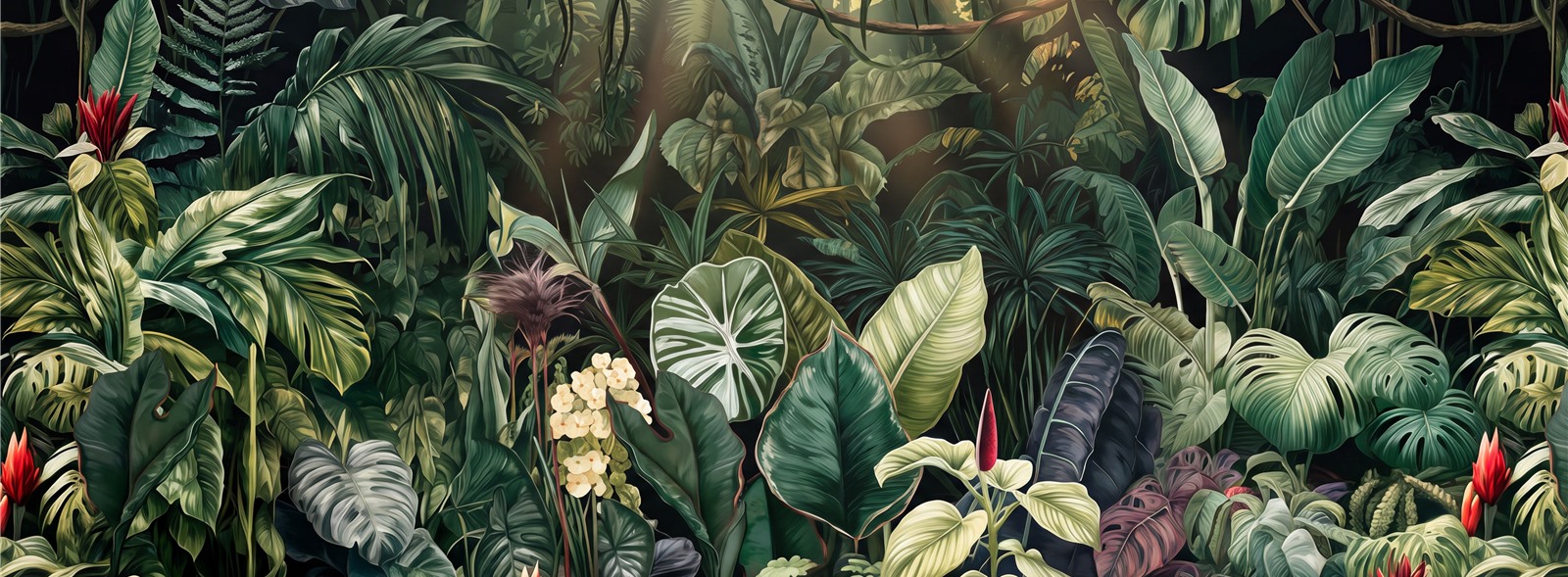 Green Layered Jungle Foliage Decorative Wallpaper Mural Accent-wall-wallpaper-murals, Peel-and-stick Finish