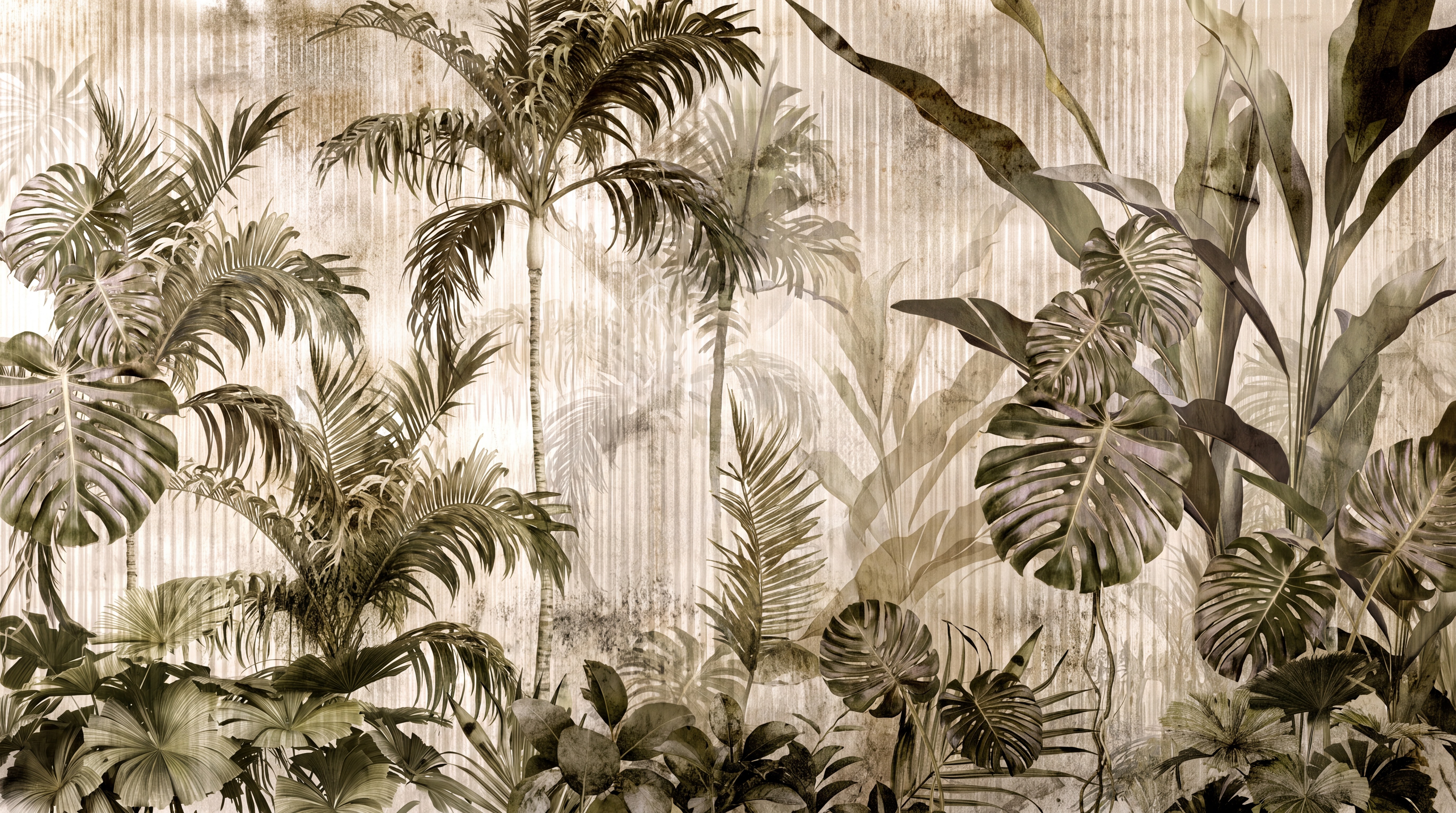 Tan And Neutral Palm Leaves Wallpaper Mural, Peel-and-stick Finish