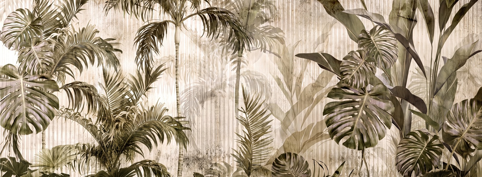 Tan And Neutral Palm Leaves Wallpaper Mural Accent-wall-wallpaper-murals, Peel-and-stick Finish