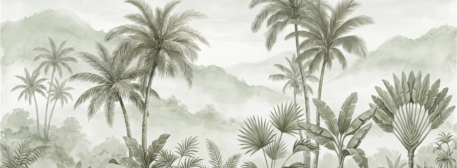 Misty Sage Palm Forest Wallpaper Mural — Wallpaper Mural Design, Peel-and-stick Finish