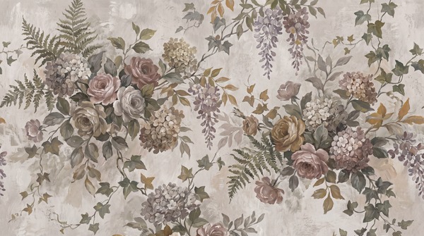 Sage Green Floral Forms Wallpaper Mural Accent-wall-wallpaper-murals, Peel-and-stick Finish