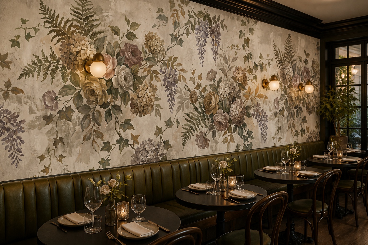Sage Green Floral Forms Wallpaper Mural Kitchen-wallpaper-murals, Peel-and-stick Finish