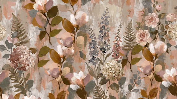 Blush Leaf Patterning Wallpaper Mural Accent-wall-wallpaper-murals, Peel-and-stick Finish