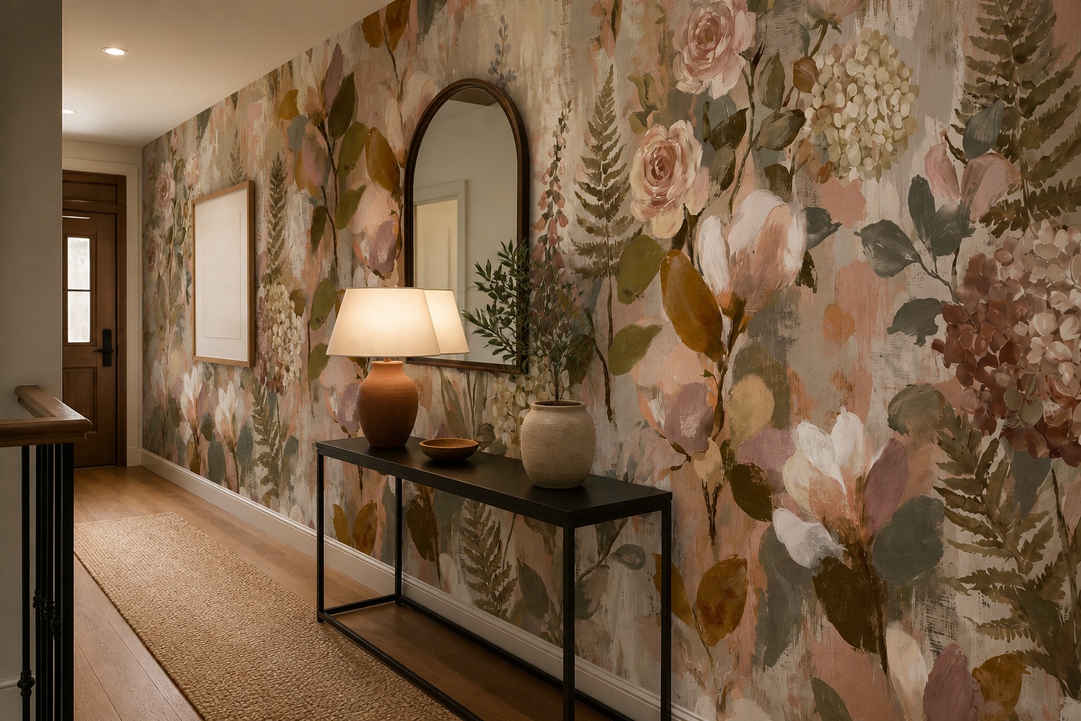 Blush Leaf Patterning Wallpaper Mural Hallway-wallpaper-murals, Peel-and-stick Finish