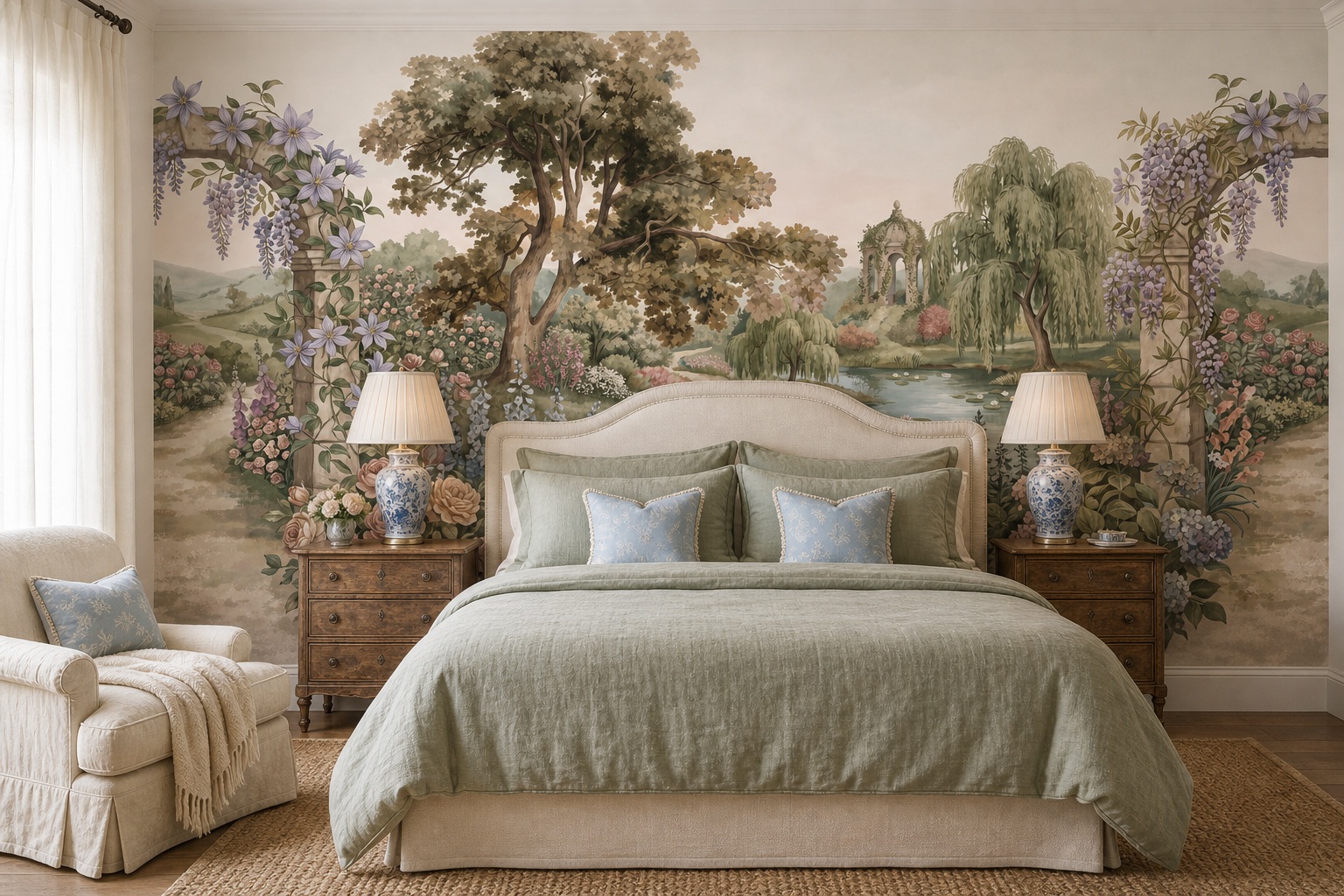 Ivory Leaf Patterning Wallpaper Mural Bedroom-wallpaper-murals, Peel-and-stick Finish