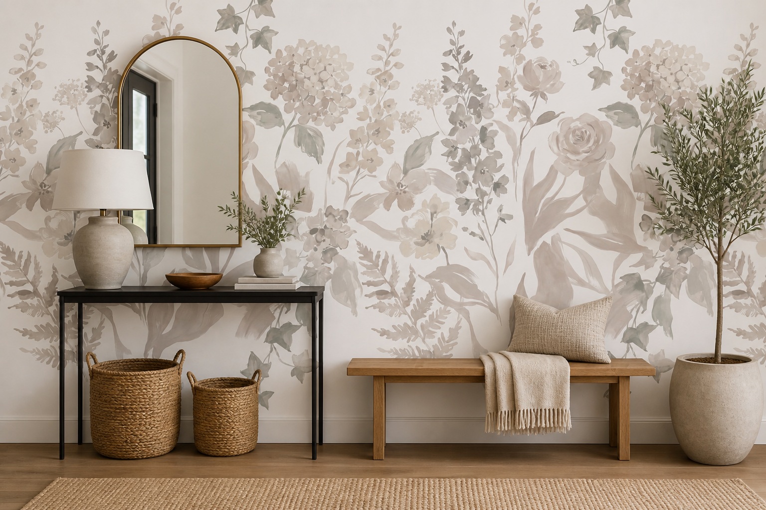 Neutral Abstract Forms Wallpaper Mural Layered Graphic Rhythm Wallpaper Accent-wall-wallpaper-murals, Peel-and-stick Finish