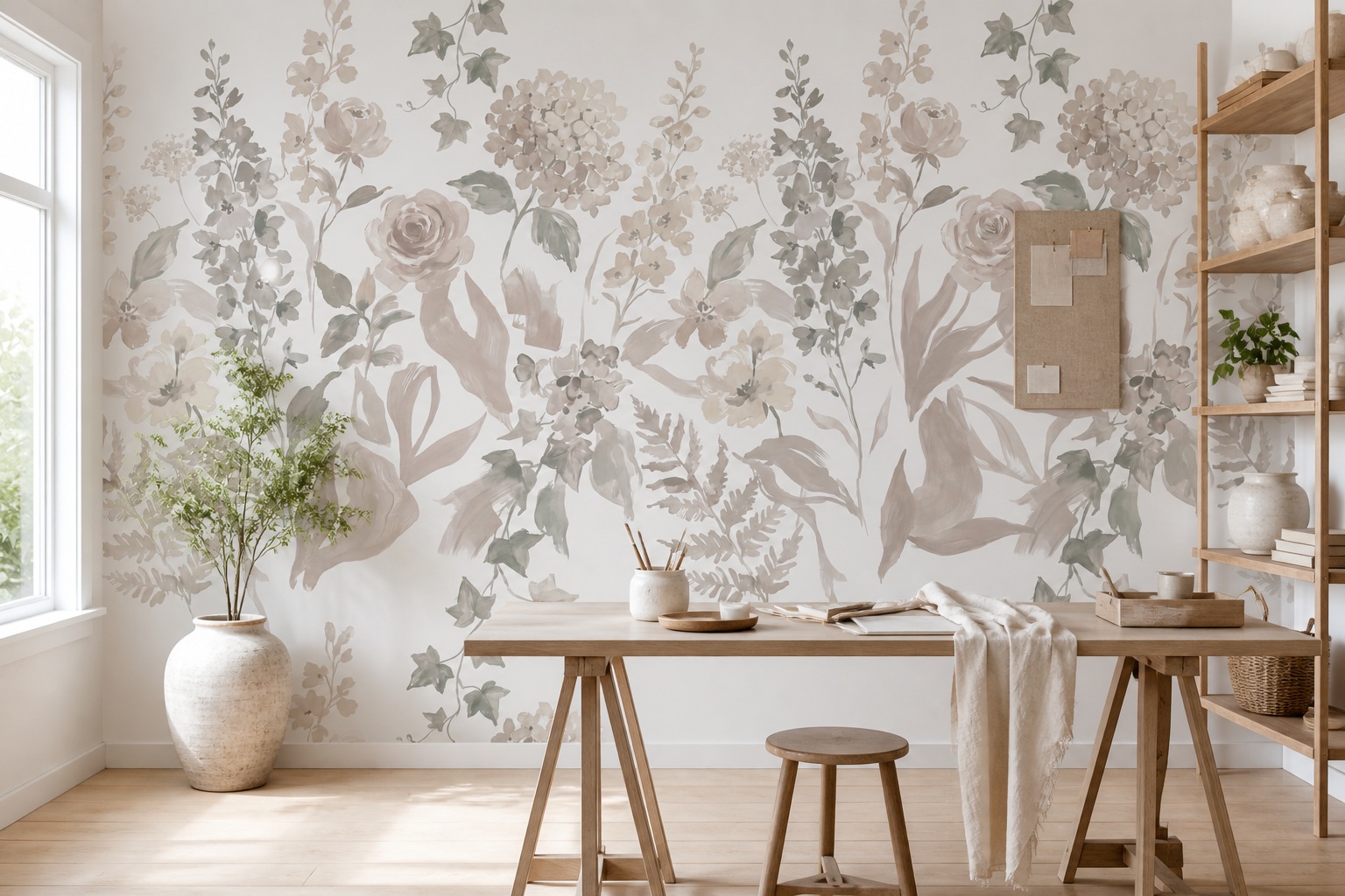 Neutral Abstract Forms Wallpaper Mural Layered Graphic Rhythm Wallpaper Accent-wall-wallpaper-murals, Peel-and-stick Finish