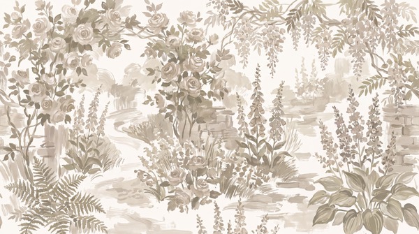 Red And Olive Leaf Patterning Wallpaper Mural Accent-wall-wallpaper-murals, Peel-and-stick Finish