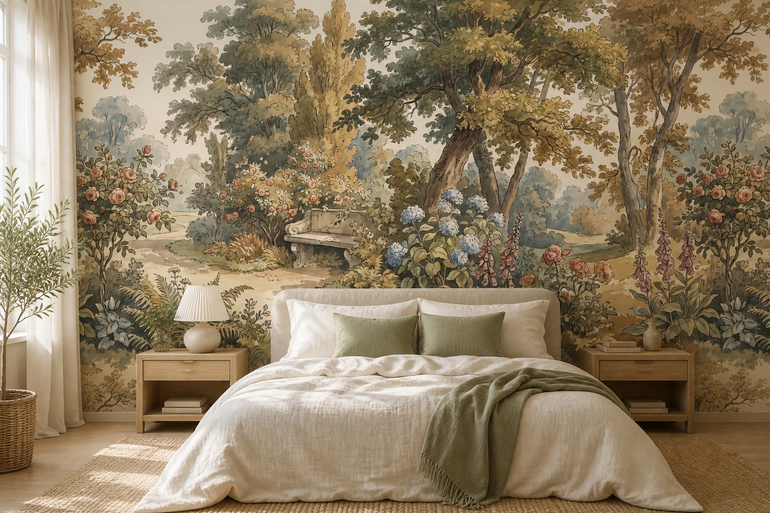 Cream And Red Leaf Patterning Floral Wallpaper Mural Bedroom-wallpaper-murals, Peel-and-stick Finish