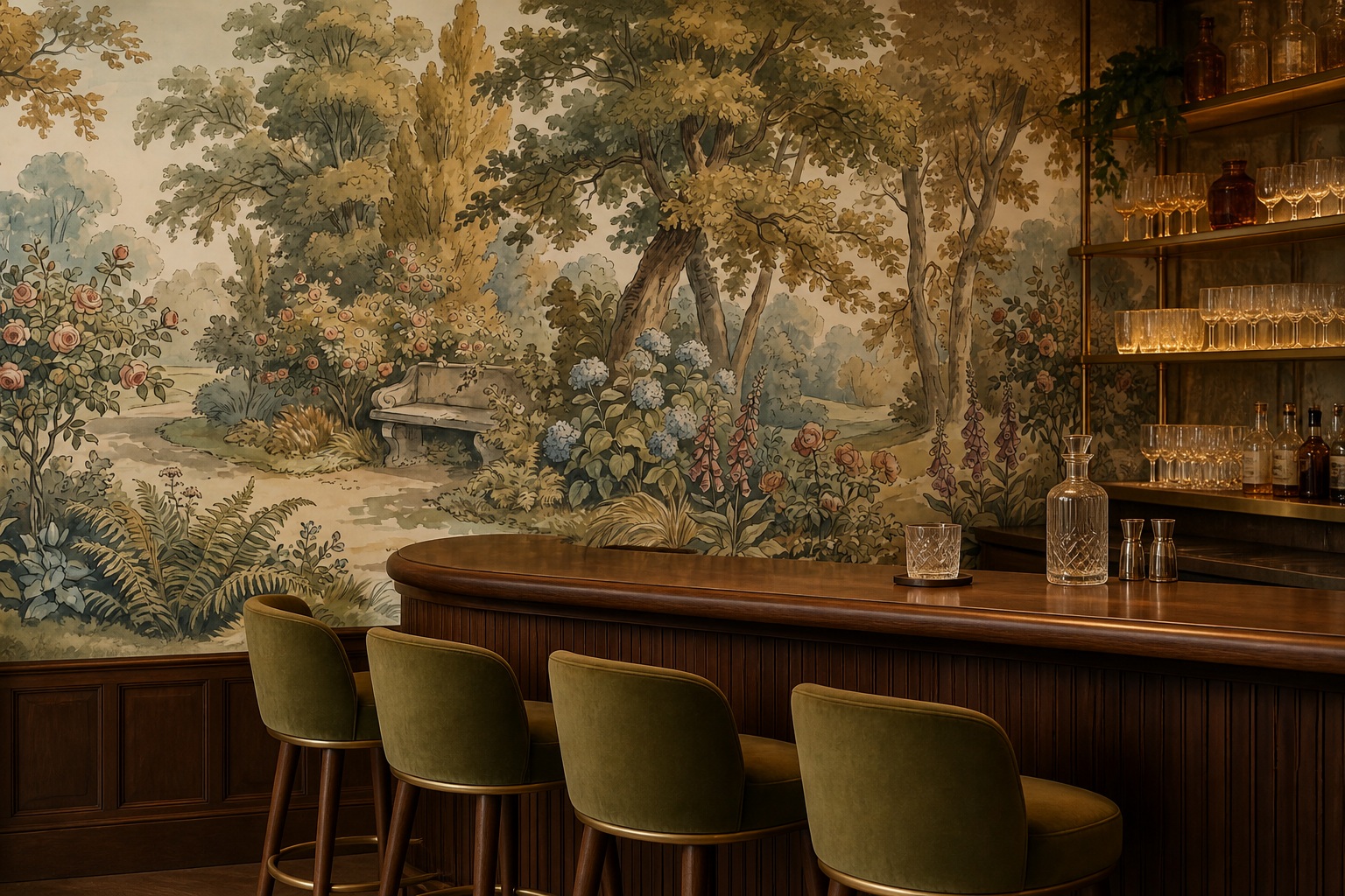 Cream And Red Leaf Patterning Floral Wallpaper Mural Accent-wall-wallpaper-murals, Peel-and-stick Finish