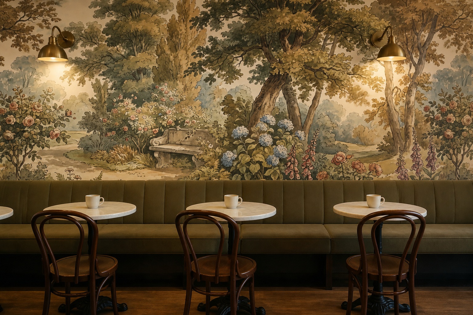 Cream And Red Leaf Patterning Floral Wallpaper Mural Cafe-wallpaper-murals, Peel-and-stick Finish