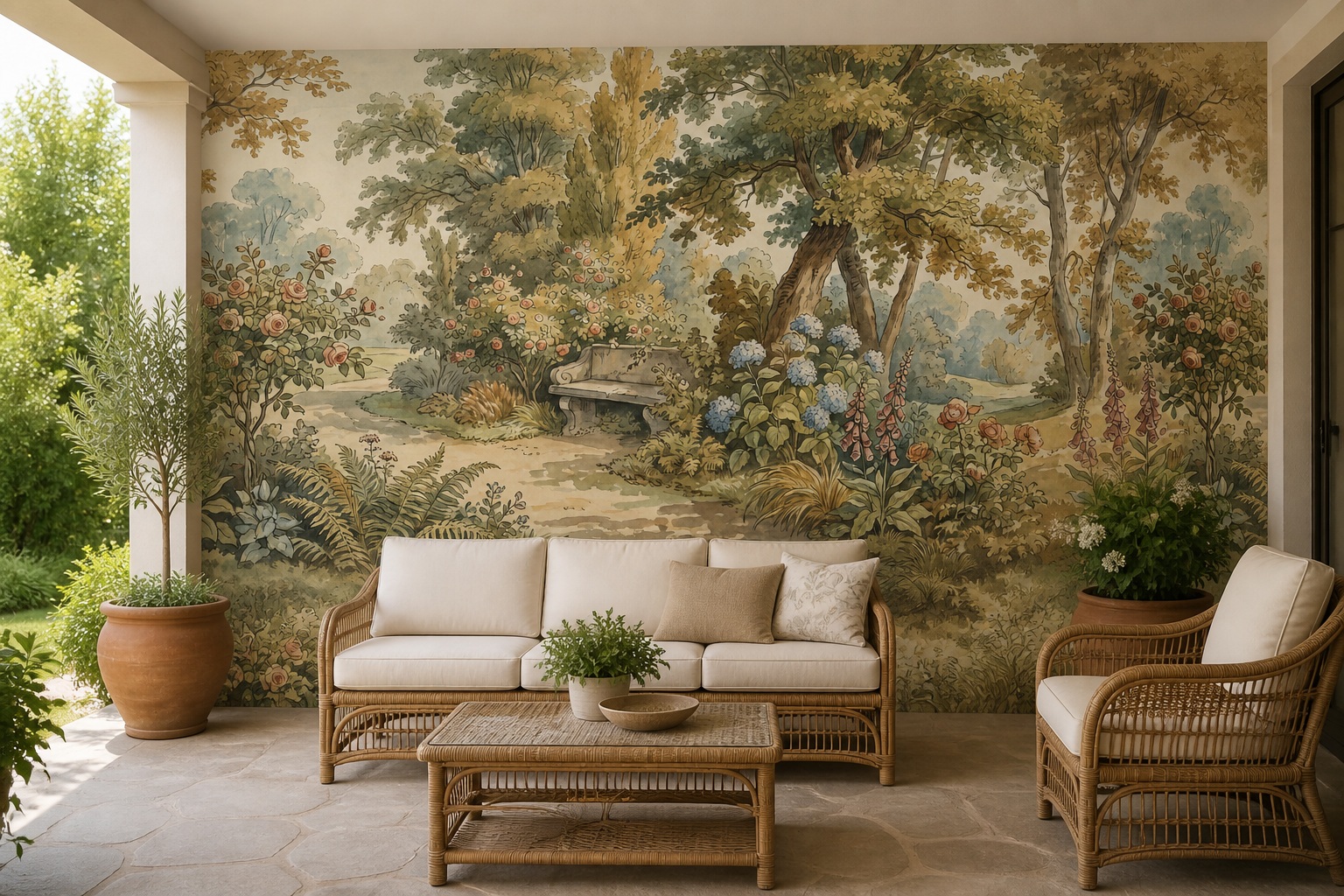 Cream And Red Leaf Patterning Floral Wallpaper Mural Cafe-wallpaper-murals, Peel-and-stick Finish