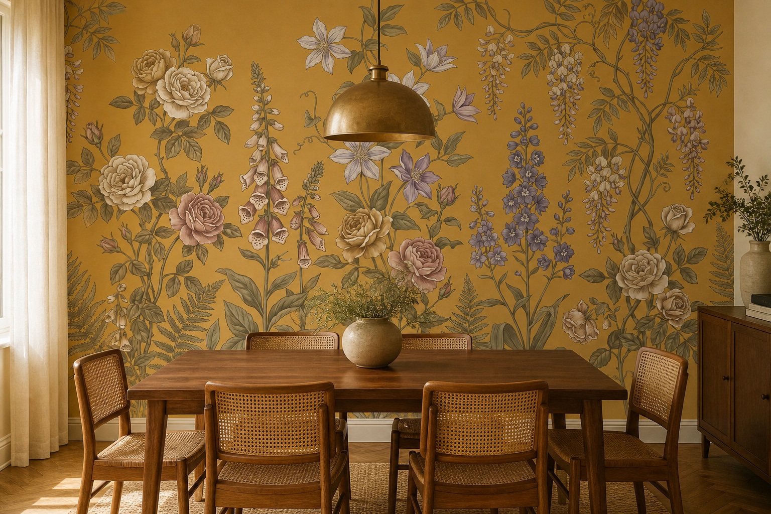 Neutral Decorative Patterning Textured Wallpaper Mural Dining-room-wallpaper-murals, Shown In A Dining Room, Peel-and-stick Finish