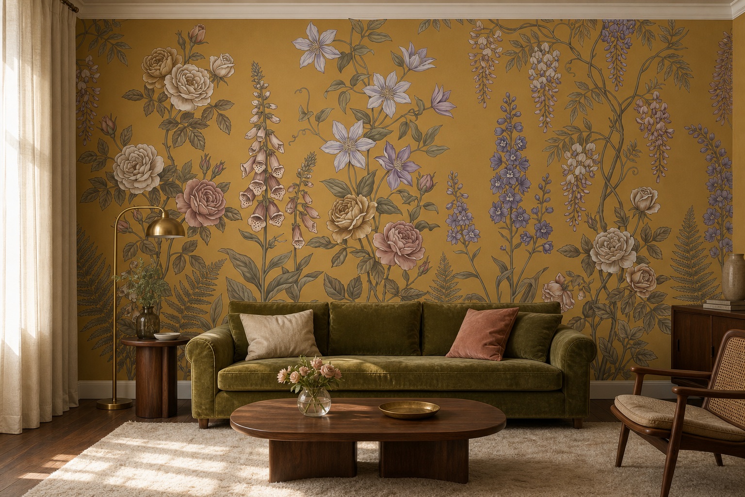 Neutral Decorative Patterning Textured Wallpaper Mural Living-room-wallpaper-murals, Shown In A Living Room, Peel-and-stick Finish