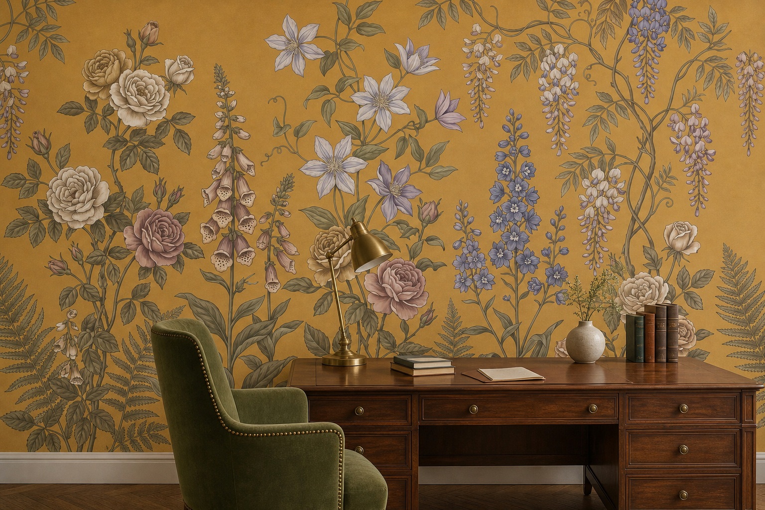 Neutral Decorative Patterning Textured Wallpaper Mural Office-wallpaper-murals, Shown In A Home Office, Peel-and-stick Finish