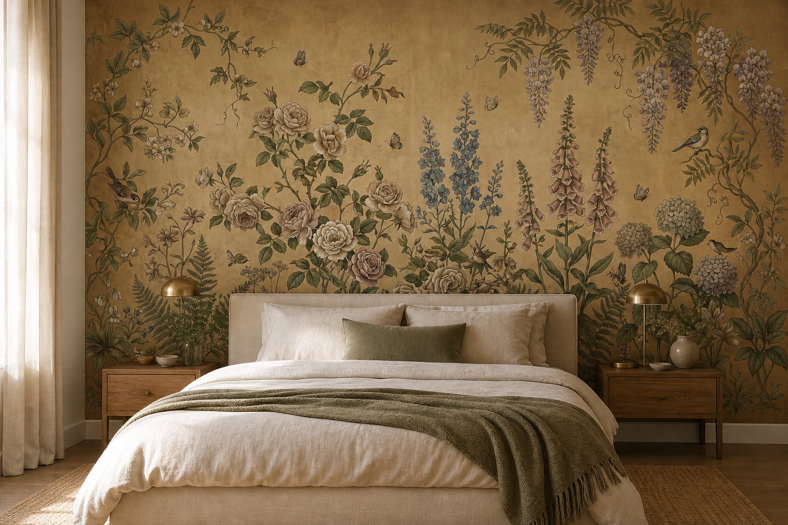 Neutral Floral Forms Wallpaper Mural Bedroom-wallpaper-murals, Peel-and-stick Finish