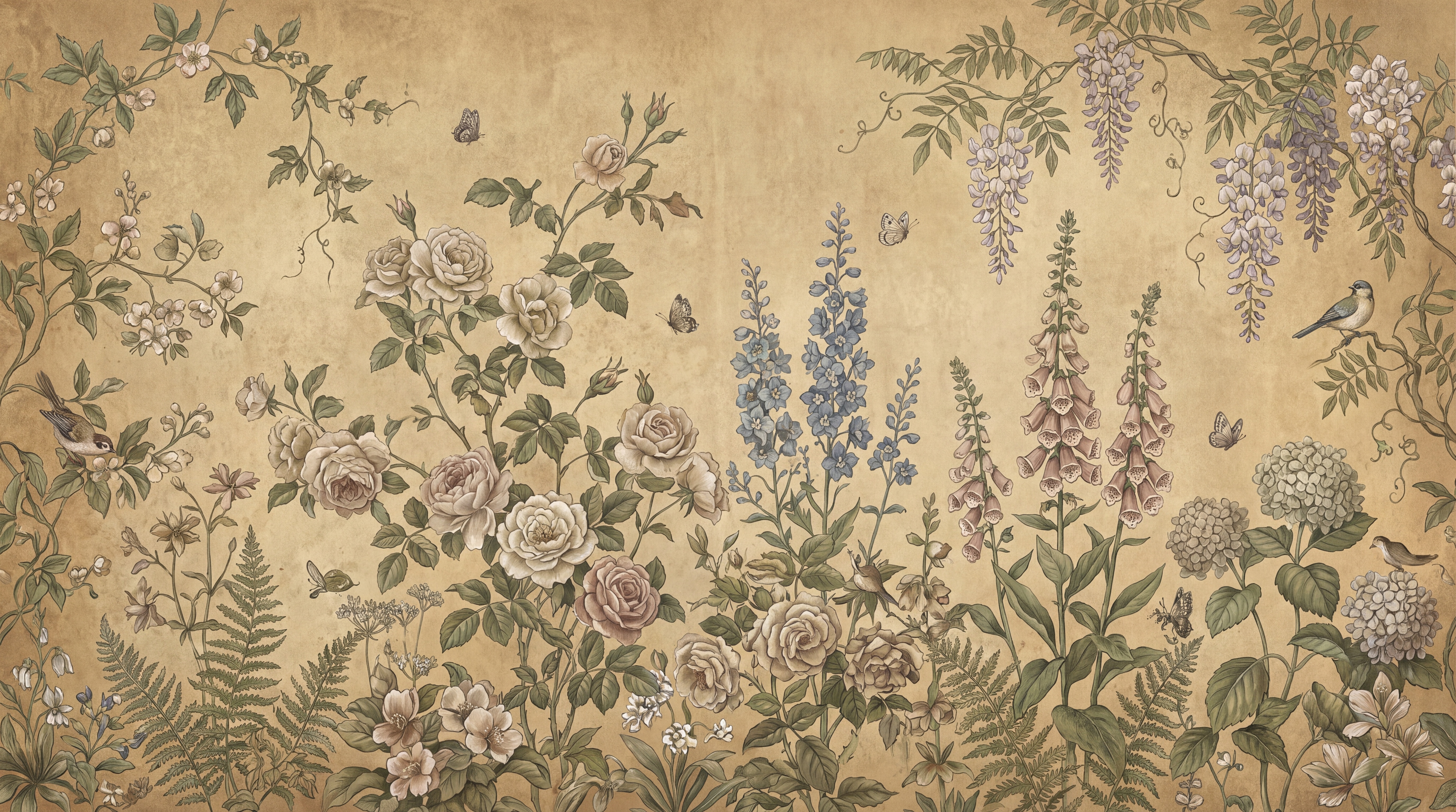 Neutral Floral Forms Wallpaper Mural, Peel-and-stick Finish
