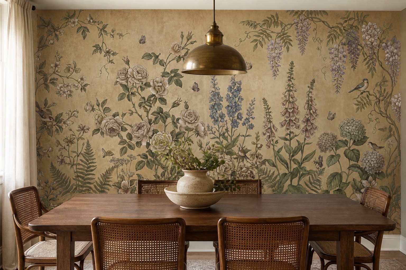 Neutral Floral Forms Wallpaper Mural Dining-room-wallpaper-murals, Peel-and-stick Finish