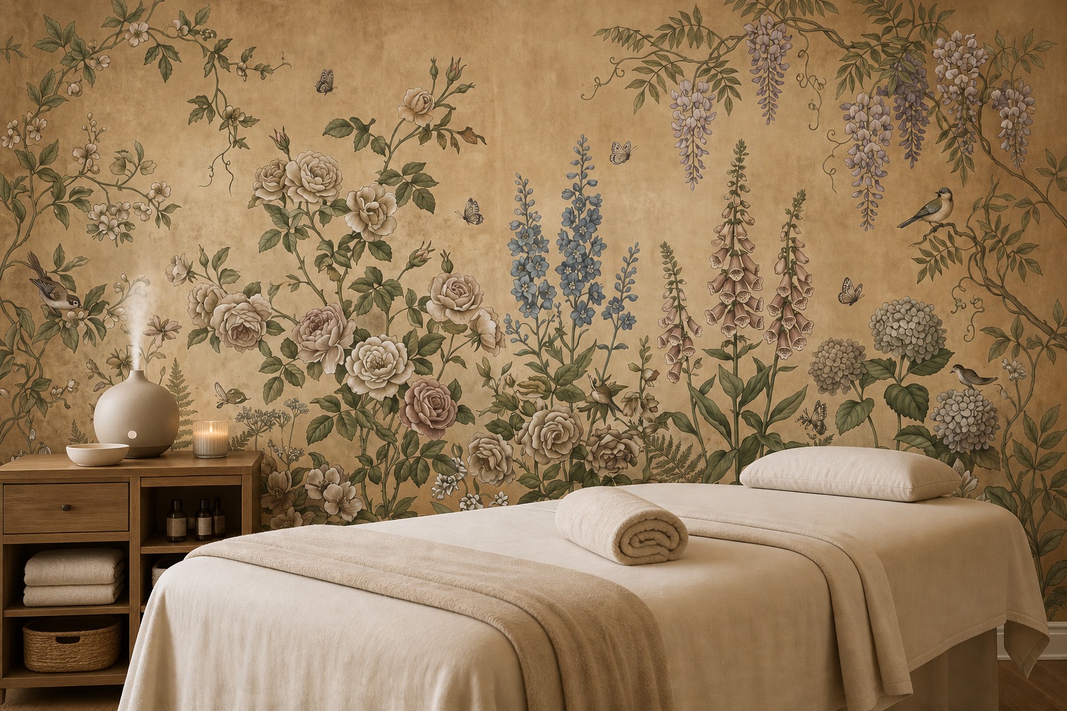 Neutral Floral Forms Wallpaper Mural Accent-wall-wallpaper-murals, Peel-and-stick Finish