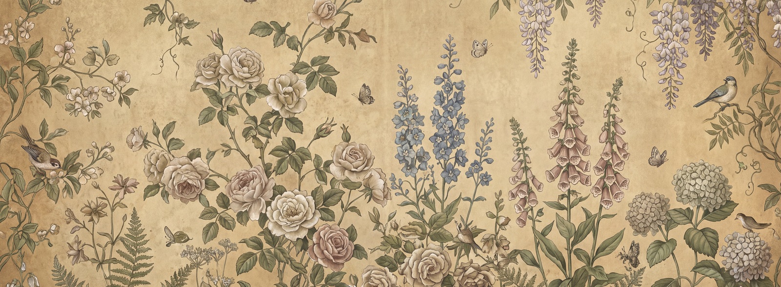 Neutral Floral Forms Wallpaper Mural Accent-wall-wallpaper-murals, Peel-and-stick Finish