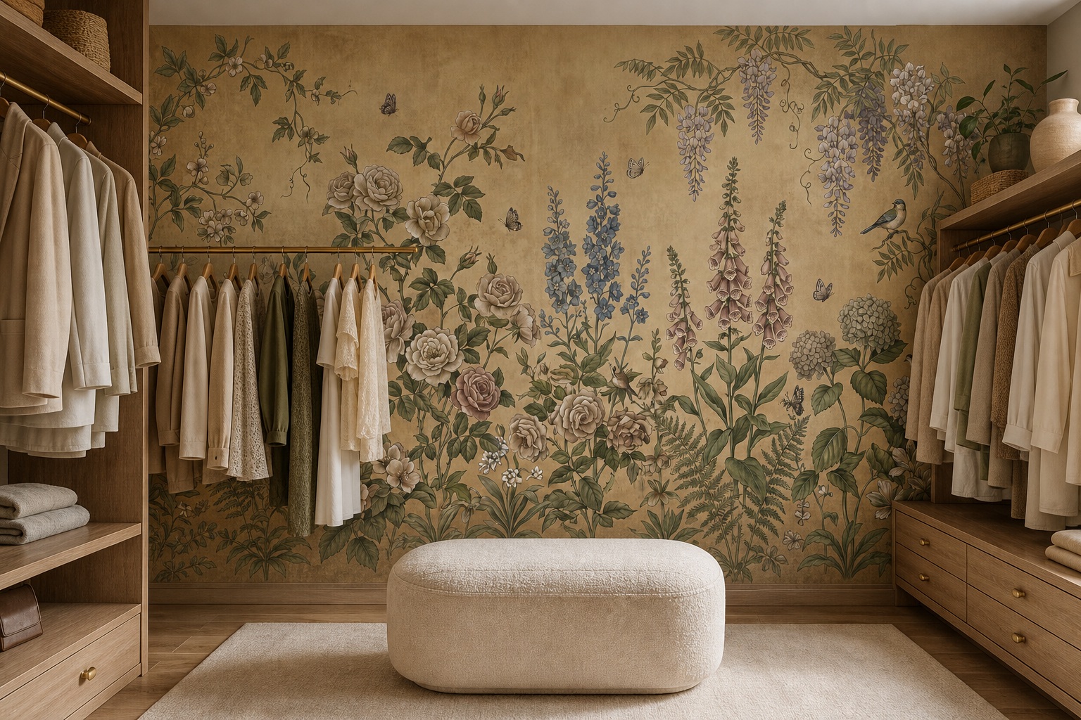 Neutral Floral Forms Wallpaper Mural Accent-wall-wallpaper-murals, Peel-and-stick Finish