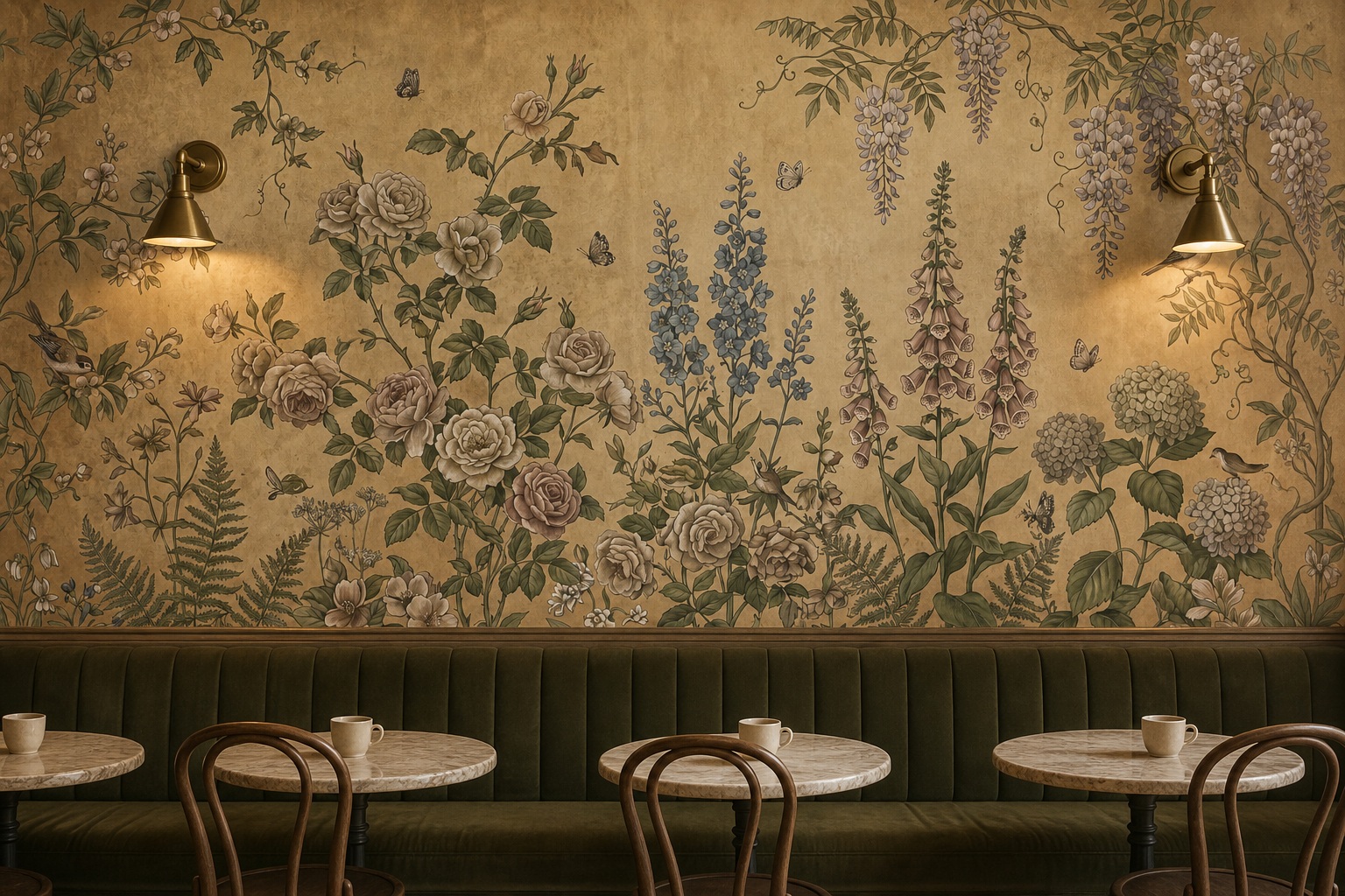 Neutral Floral Forms Wallpaper Mural Accent-wall-wallpaper-murals, Peel-and-stick Finish