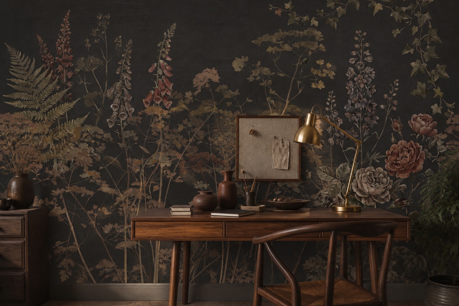 Gold Layered Jungle Foliage Wallpaper Mural Accent-wall-wallpaper-murals, Peel-and-stick Finish