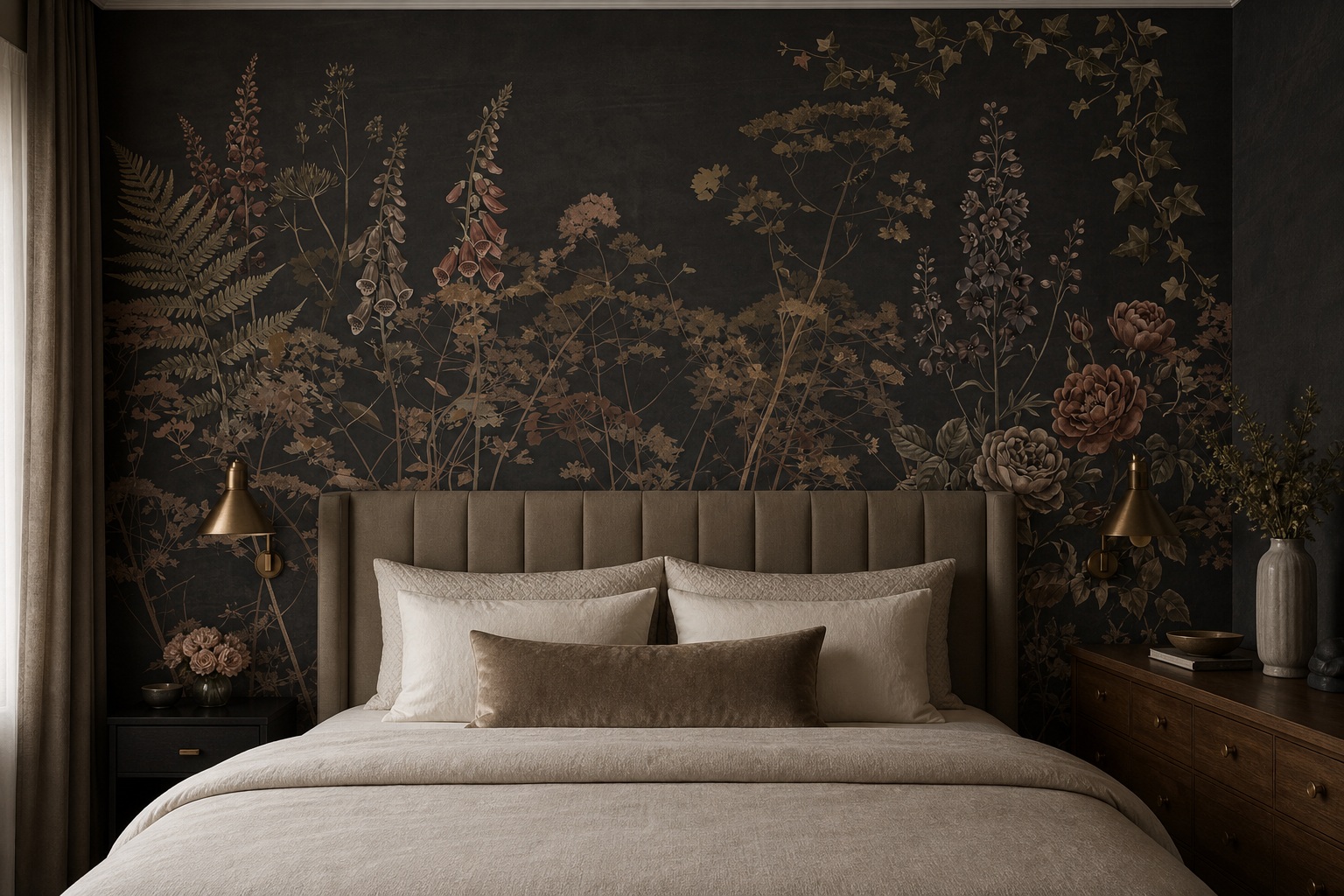 Gold Layered Jungle Foliage Wallpaper Mural Accent-wall-wallpaper-murals, Peel-and-stick Finish