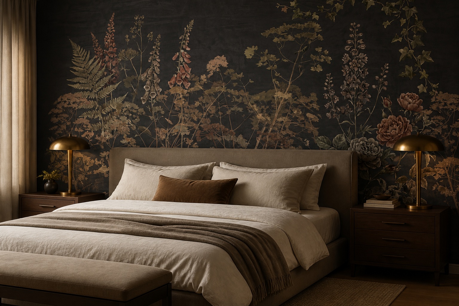 Gold Layered Jungle Foliage Wallpaper Mural Bedroom-wallpaper-murals, Peel-and-stick Finish