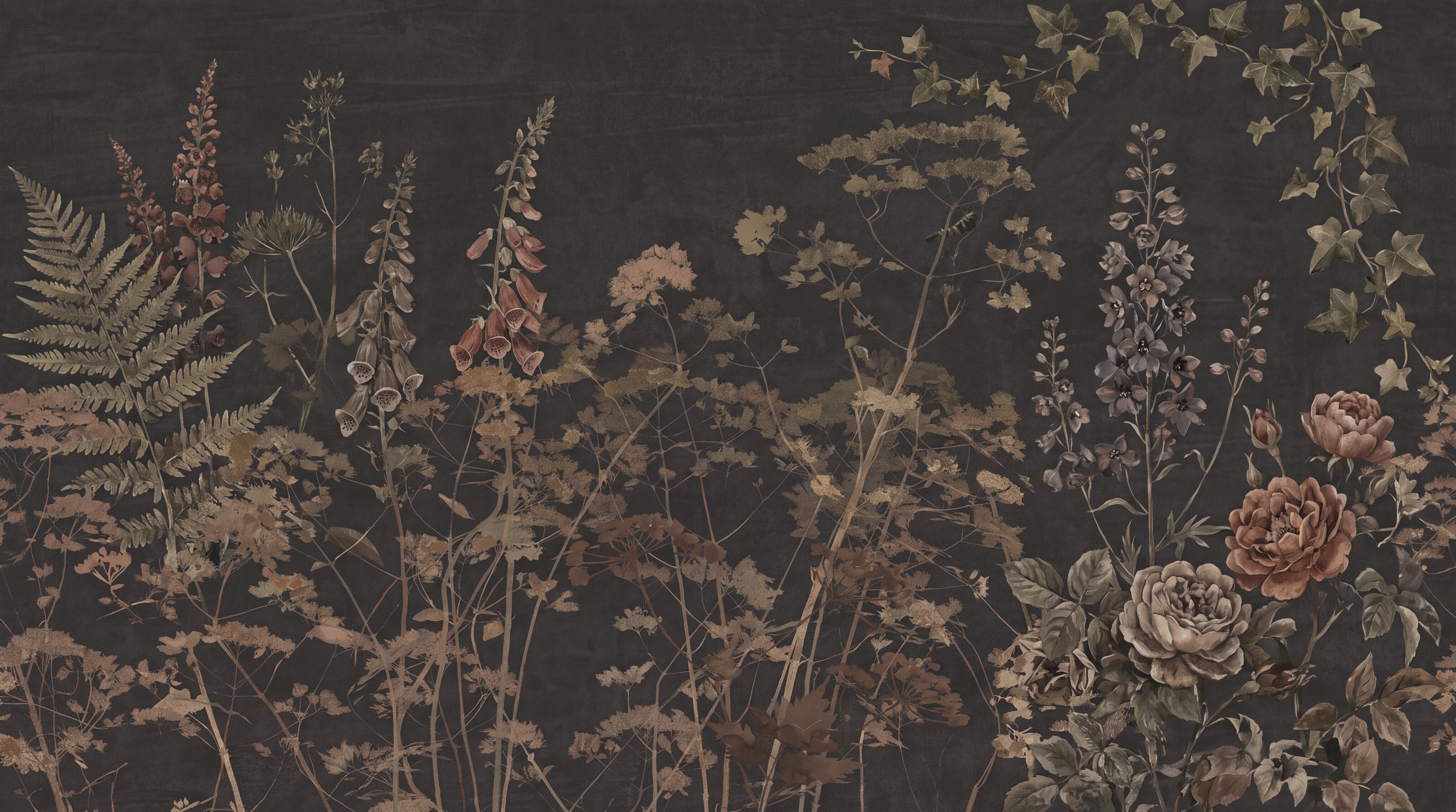Gold Layered Jungle Foliage Wallpaper Mural, Peel-and-stick Finish