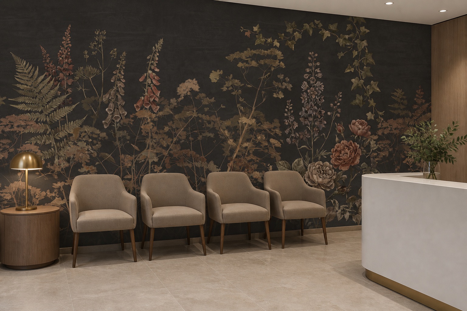 Gold Layered Jungle Foliage Wallpaper Mural Accent-wall-wallpaper-murals, Peel-and-stick Finish
