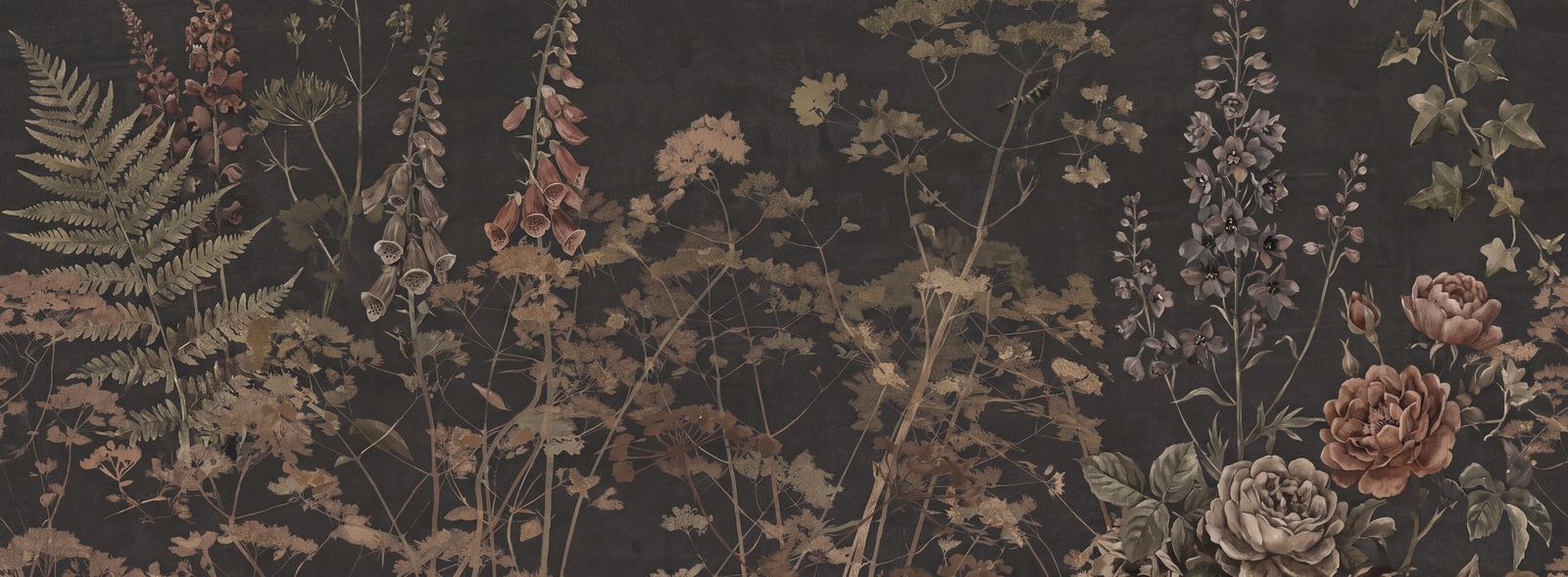 Gold Layered Jungle Foliage Wallpaper Mural Accent-wall-wallpaper-murals, Peel-and-stick Finish