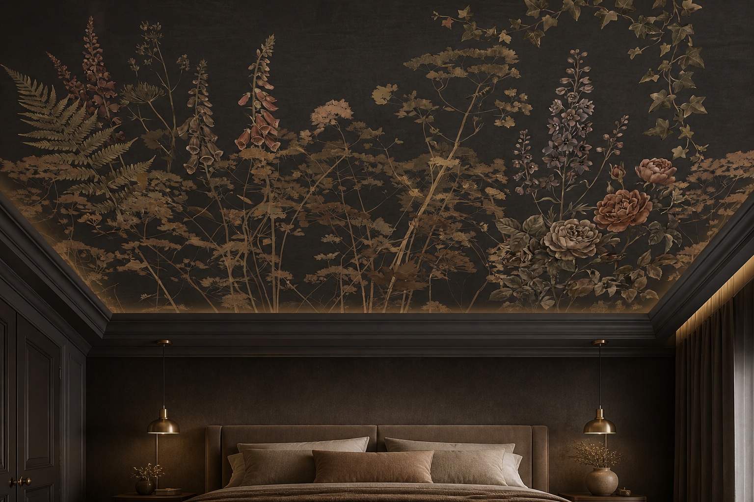 Gold Layered Jungle Foliage Wallpaper Mural Accent-wall-wallpaper-murals, Peel-and-stick Finish