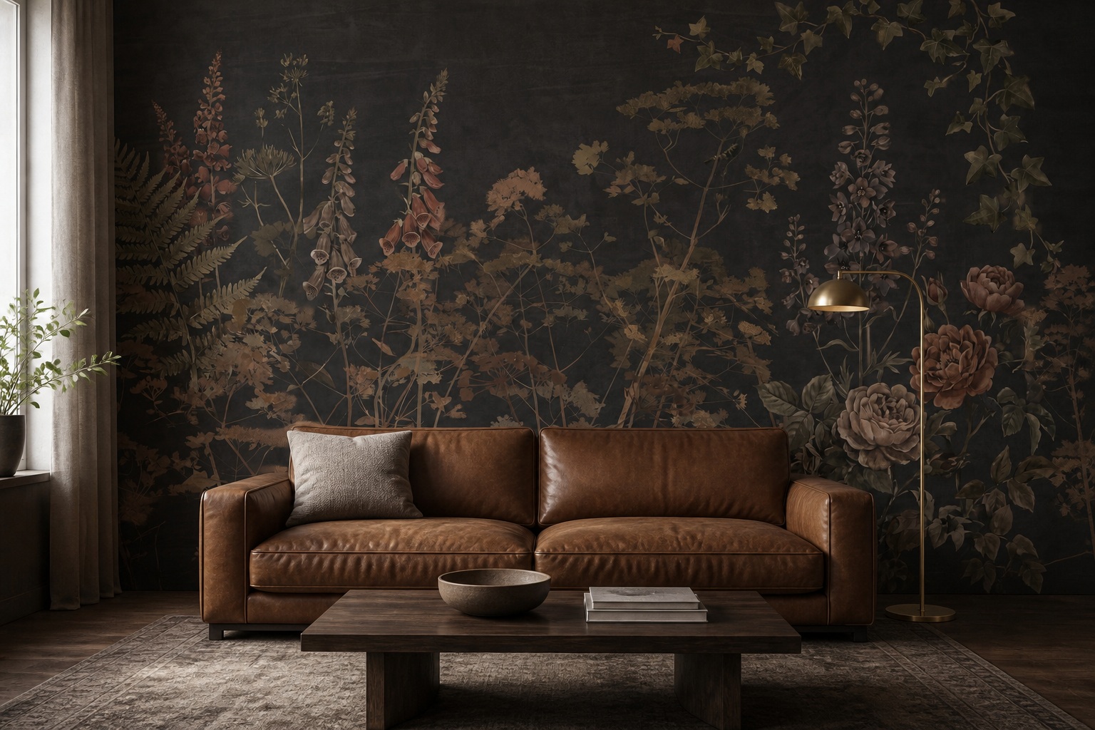 Gold Layered Jungle Foliage Wallpaper Mural Office-wallpaper-murals, Shown In A Home Office, Peel-and-stick Finish