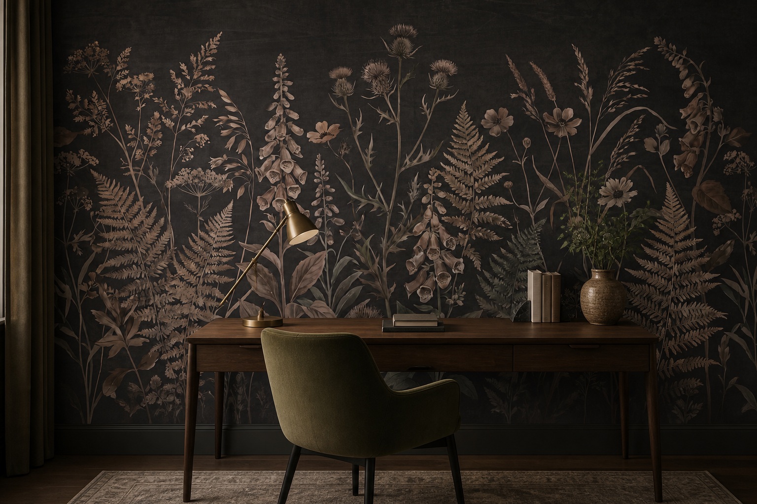 Neutral Stone Texture Painterly Wallpaper Mural Office-wallpaper-murals, Shown In A Home Office, Peel-and-stick Finish