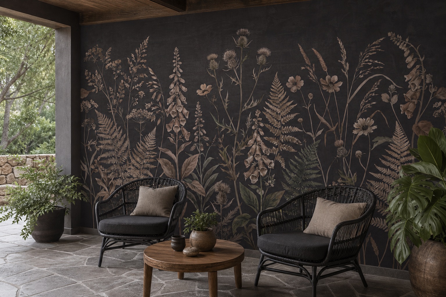 Neutral Stone Texture Painterly Wallpaper Mural Accent-wall-wallpaper-murals, Peel-and-stick Finish